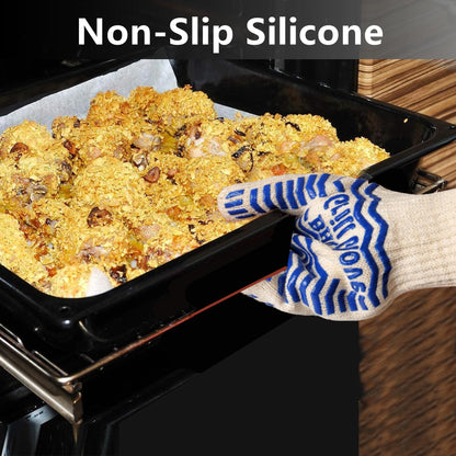 2 PCS Heat Resistant Oven Gloves - BBQ Gloves Grill Heat Resistant Cooking Gloves Fireproof Oven Gloves for Cooking, Non-Slip Fire Gloves for Grilling, Barbecue, Baking, Frying Oven Welding Gloves