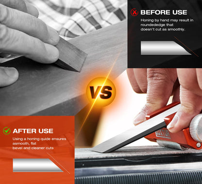 AUXTUR Sharpening Stone with Honing Guide Tool,chisel set for Woodworking,Flattening Stone,Complete Sharpening System Tools for Chisel Sharpening and Plane Restoration (guide+stone+chisel)