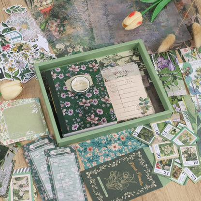 Koqye Green Plants Scrapbook Kit - 157-Piece DIY Craft Supplies for Holiday Cards, Journals & Gifts Includes Notebook, Washi Tape, Stickers & More (Green Plants)