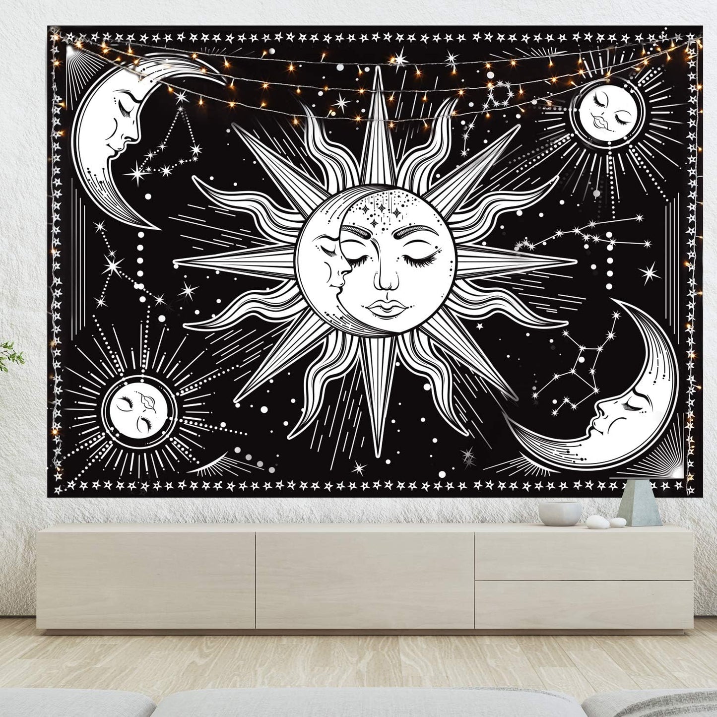 Black and White Wall Tapestry - Aesthetic Moon Tapestry for Bedroom, Living Room, Dorm Decor (59.1x59.1 Inches)