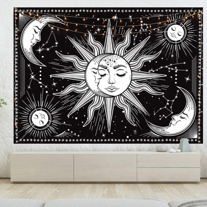 Black and White Wall Tapestry - Aesthetic Moon Tapestry for Bedroom, Living Room, Dorm Decor (59.1x59.1 Inches)