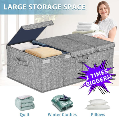 Deep Under Bed Storage Container, 10" Tall Height Underbed Box Bin with Lids, Large Basket for Bedroom, 2 Pack