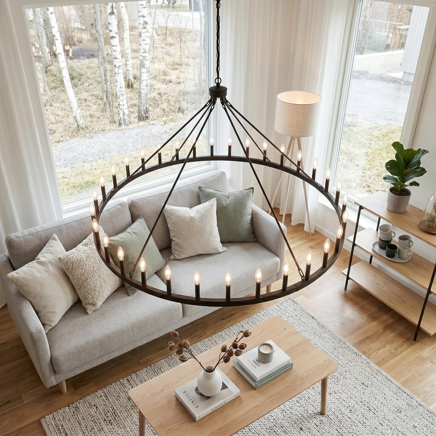 YLCHYTDZSW 60" Black Wagon Wheel Chandelier 36 Light Large Farmhouse Chandeliers for High Ceiling Hanging Modern Round Pendant Lighting Fixture for Living Room Foyer Entryway Dining Room Kitchen