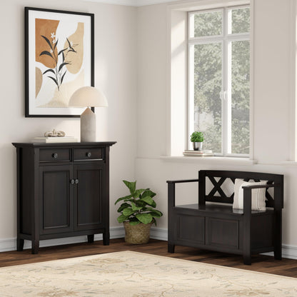 SIMPLIHOME Amherst Solid Wood 36 inch Wide Small Storage Bench and 36 inch Wide Storage Cabinet in Hickory Brown for the Living Room, Entryway, and Family Room, Transitional Style