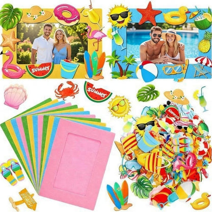 Marsui 232 Pcs Summer Picture Frame Craft Kit DIY Beach Summer Foam Picture Frames 5 x 7 Inch with 32 Felt Photo Frames 200 Foam Stickers for Tropical Party Holiday Game Activity Birthday Gifts