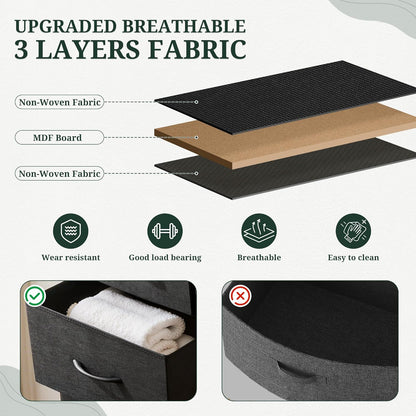 2 Closet, 11.8" 18" 20", Nightstand Upgraded, Small Drawer Dresser End Table Bedside Furniture, Wooden Top Fabric Bins