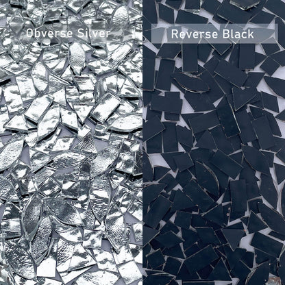 LITMIND Silver Stained Glass Mirror Mosaic Tiles with Black Backing - 240 Pieces in 5 Shapes (Rectangle, Triangle, Rhombus, Square, Leaf) Mixed Sizes for Crafts, Mosaic Projects & Home Décor
