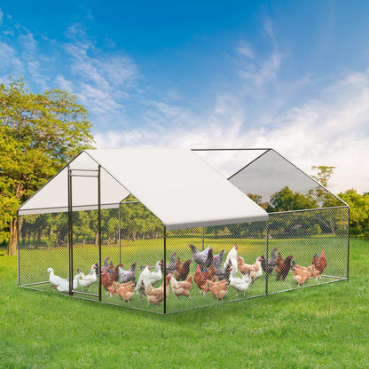 Large Chicken Coop with Cover, Large Metal Chicken Coop,Metal Chicken Run & Spire Roof Outdoor Enclosure with Lock,for Backyard, Farm, Housing Chickens, Ducks, Rabbits