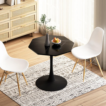 SPOFLYINN 31.50" Modern Octagonal Coffee Table with Printed White Marble Table Top Metal Base for Dining Room Kitchen Living Room Marble