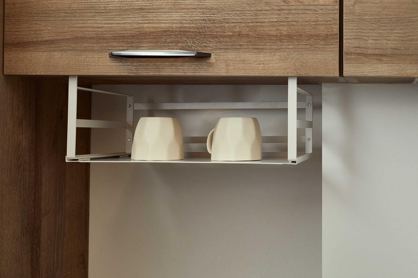 Nxconsu 2Pack Under Shelf Storage Basket Organizer Hanging Holder for Cabinet Pantry Kitchen Cupboard Desk Counter Bookshelf Organization Add-on Space Saver Heavy Duty Slide-in White Large