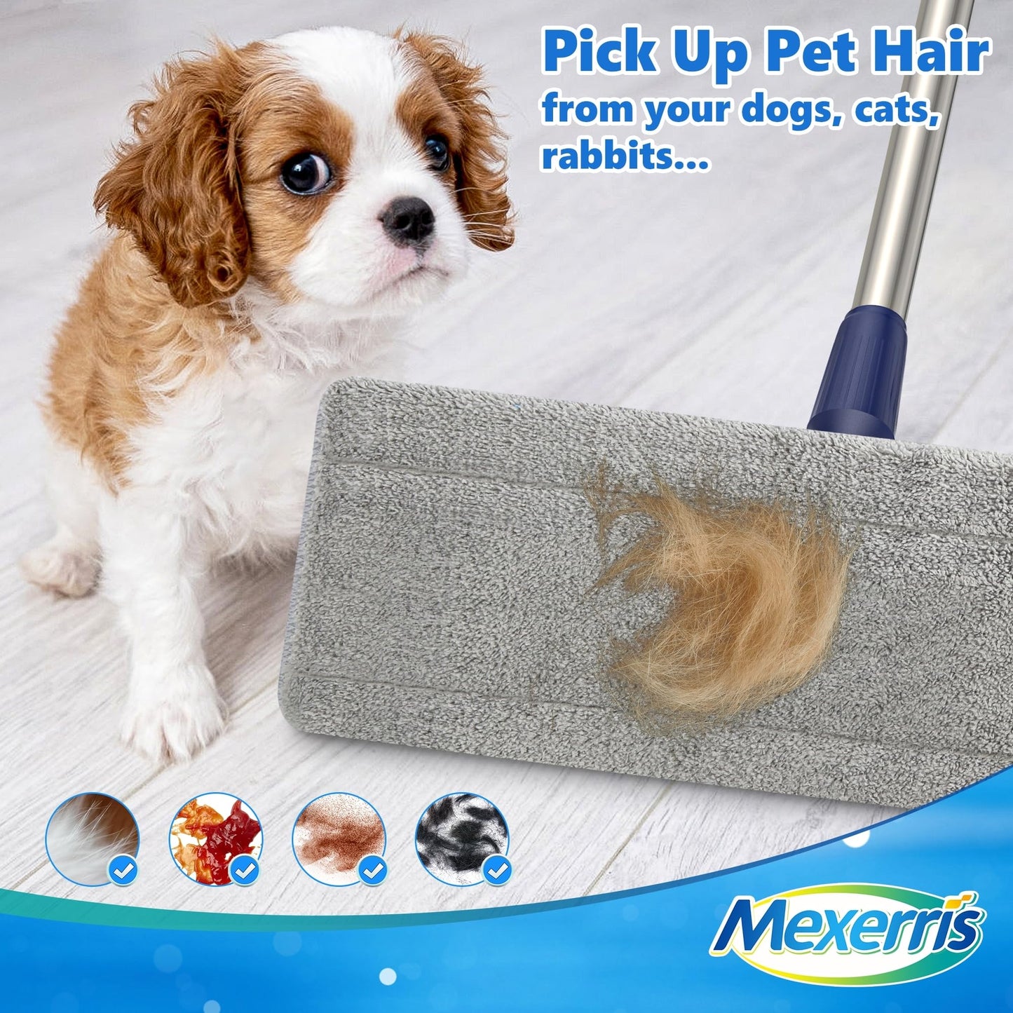 Microfiber Mops for Hardwood Floor Cleaning: MEXERRIS Flat Floor Mop with 4 Washable Pads 59" Adjustable Handle - Dust Dry Mops for Kitchen Bathroom Tile Laminate Wood Vinyl - Home Commercial Mop