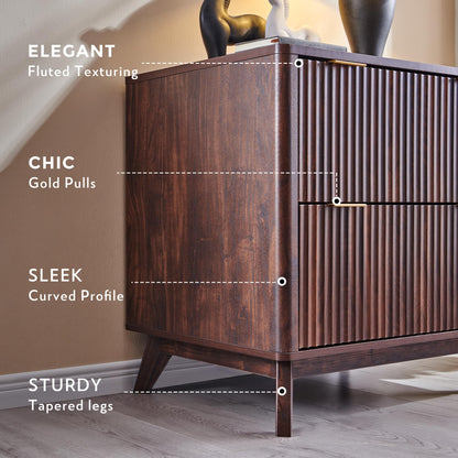 T4TREAM 2 Drawer File Cabinet, 32" Fluted Lateral File Cabinet w/Files Hanging Rod for Letter/Legal/A4, Large Tabletop for Printer, Office Wood Printer Cabinets, Dark Walnut (Gen 2)