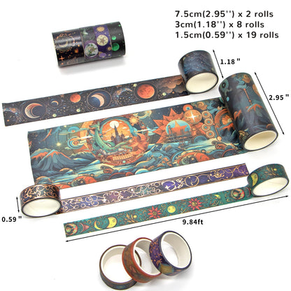 Geesinimo Washi Tape Set 29 Rolls, Magic Themed Decorative Paper Tapes for Halloween Journaling, Scrapbooking Supplies, Planners,DIY Crafts,Gift Wrapping