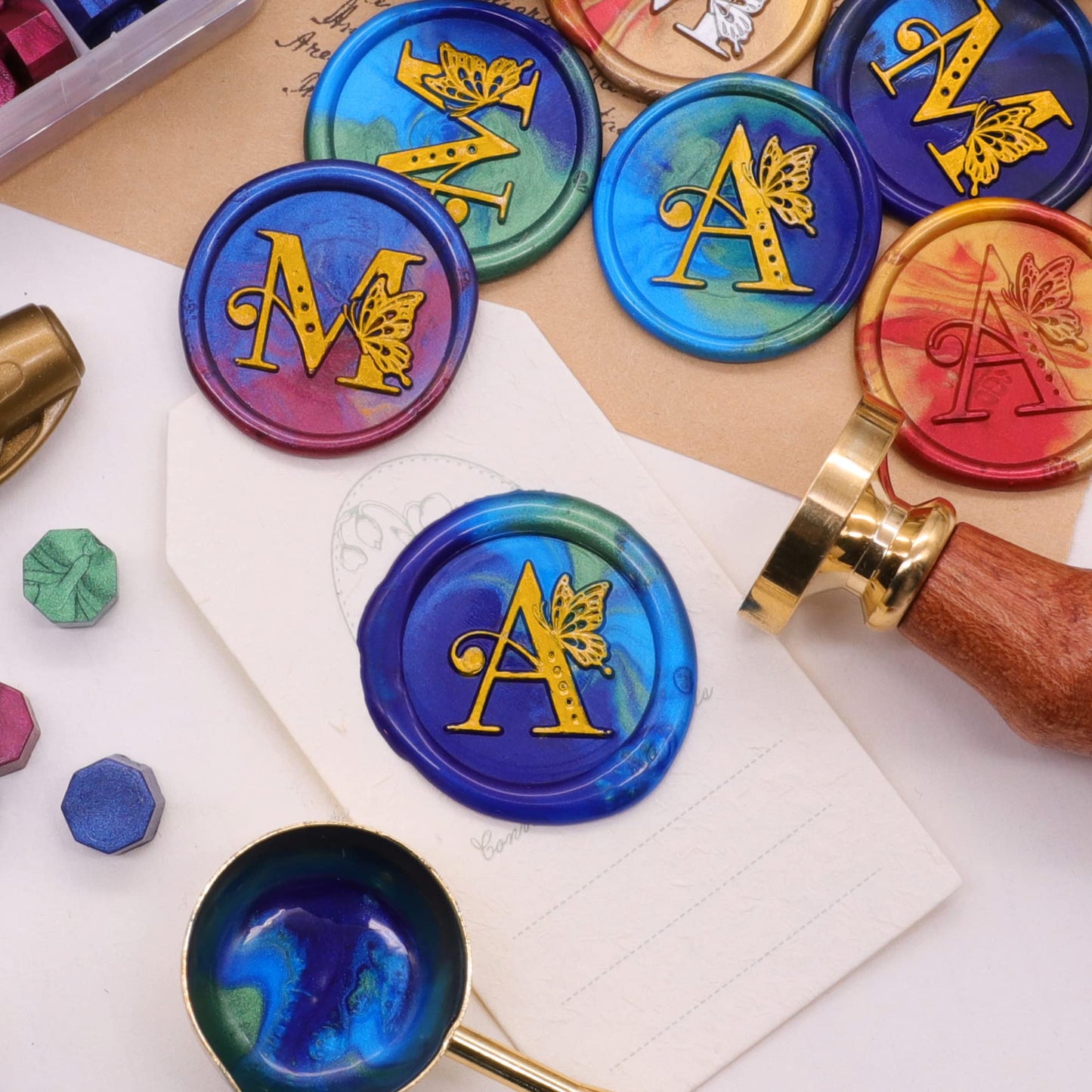 SWANGSA Initial Alphabet S Wax Seal Stamp Kit, Vintage Butterfly Letter Sealing Stamp with 200pcs Sealing Wax Beads Kit