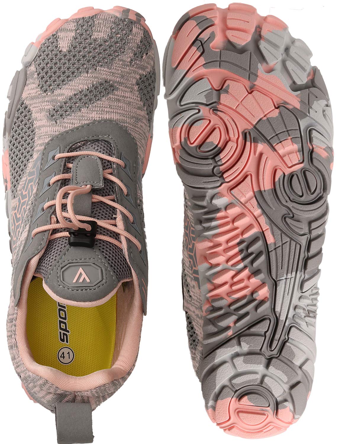 Joomra Women Minimalist Shoes Barefoot Treadmill Walking Athletic Size 10 Gym Lightweight Jogging Hiking Trekking Toes Workout Sneakers Grey Pink 41