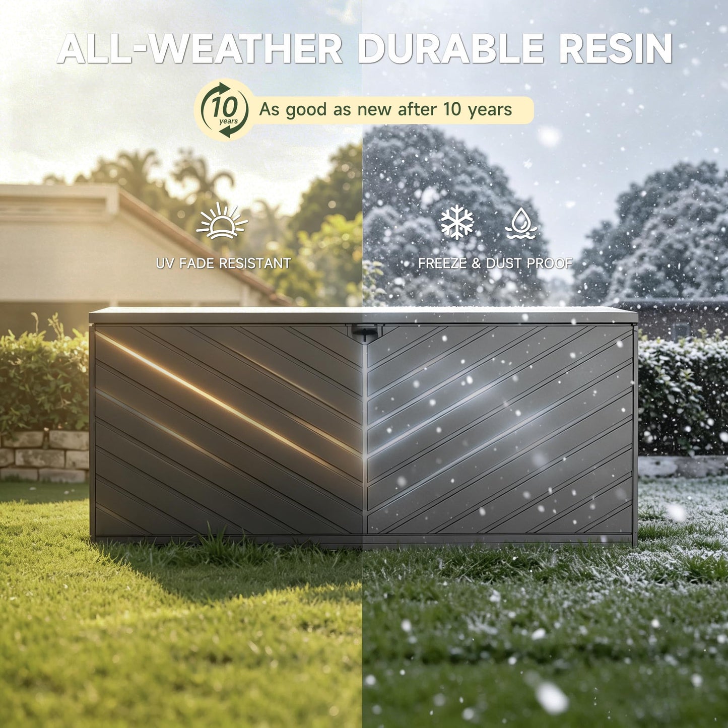 Ortus Collective 270 Gallon Deck Box, Waterproof Resin with Double-Layer & Lockable Lid, UV Protection for Pool, Patio and Garden Storage, Brown