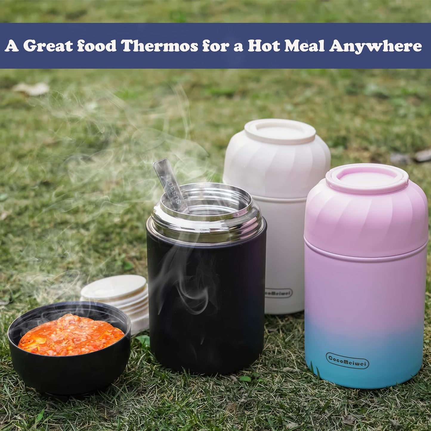 17oz Thermo for Hot Food & Drinks, Thermo Lunch Box, Vacuum Insulated Food Container with Spoon&Drawstring Bag, Soup