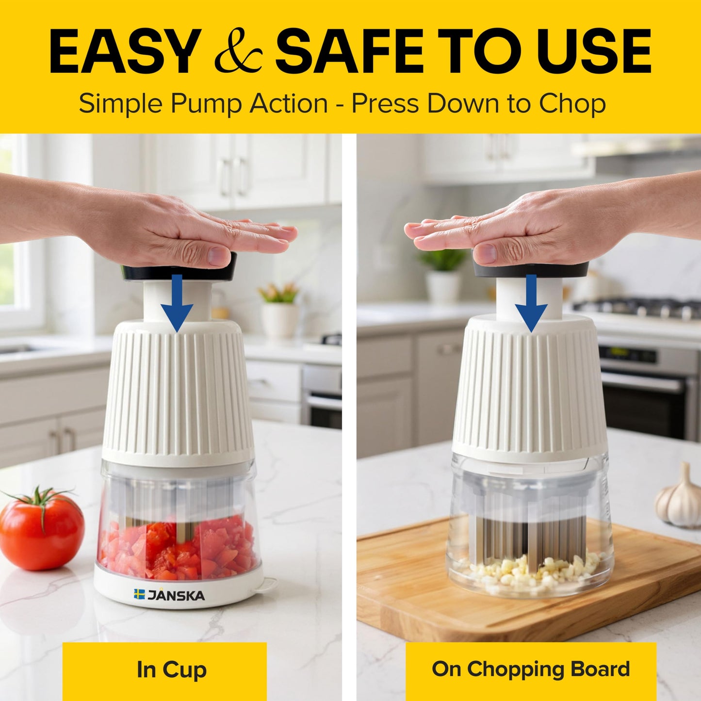 UltraChop Push Food & Vegetable Chopper, Heavy-Duty Stainless Steel Blades, Durable & Ergonomic Design, Veggie, Meat, Garlic Cutter, Slicer, Soft Non-Slip Grip, Home Essentials Kitchen Gadgets