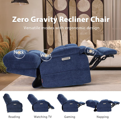 EONIX Dual Motor Zero Gravity Power Recliner Chair, 400lbs Lay Flat Recliner Sofa Chair, Independent Adjustable Footrest and Backrest, Cozy Padding and Cushion, SXXY007032, Navy Blue