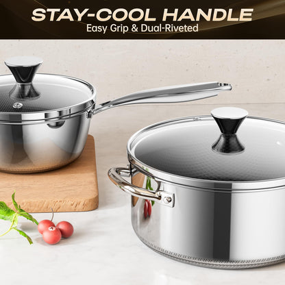 ZEROPAN Hybrid Nonstick 2-Quart Stockpot,8 Inch Stainless Steel Stockpot with Glass Lid,PFAS PFOA PTFE Free, Dishwasher-Friendly, Oven-Safe Up to 600°F,Non-stick Soup Pot Compatible with All Cooktops