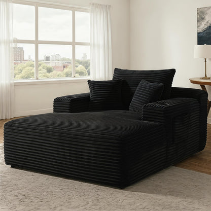 Trygoal 65 inch Boneless Lounge Chair Indoor, Oversized Chaise Lounge with Wide Armrest, Throw Pillows & Cup Holders, Cloud Reading Nook Chair for Living Room & Apartment, Classic Black