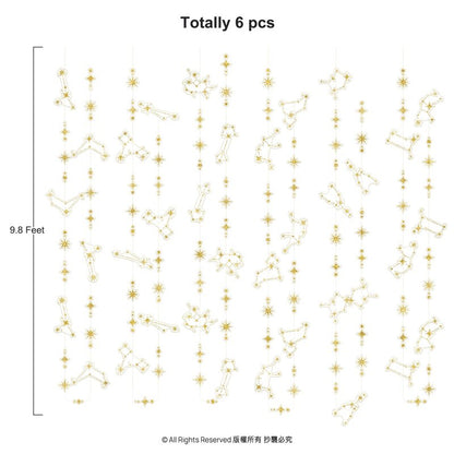 Cheerland Glitter Celestial Party Decorations Constellation Birthday Decoration Star Garlands Witchy Backdrop Astrology Decor Zodiac Theme Banner Hanging Stars Streamer Galaxy Party Suppplies (Gold)