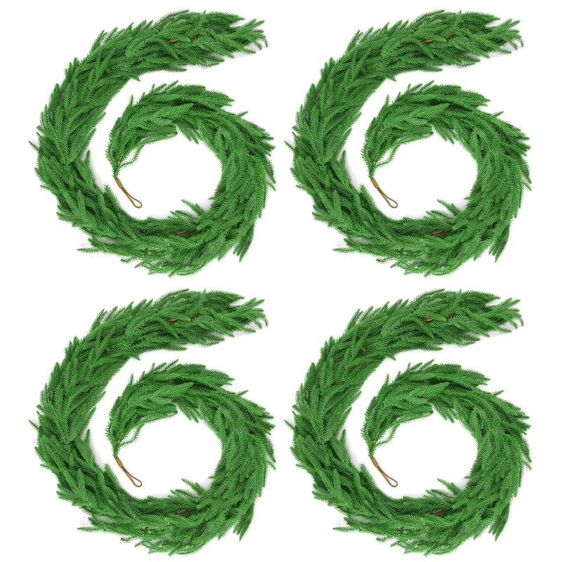 24 FT (4 * 6FT) Christmas Norfolk Pine Garland, Real Touch Dense Faux Greenery Garland for Mantle, Table, Wall, Indoor & Outdoor Christmas Decorations