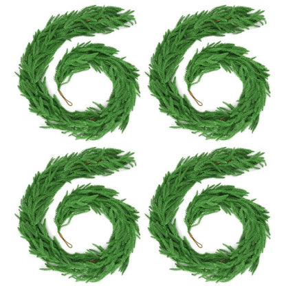 24 FT (4 * 6FT) Christmas Norfolk Pine Garland, Real Touch Dense Faux Greenery Garland for Mantle, Table, Wall, Indoor & Outdoor Christmas Decorations
