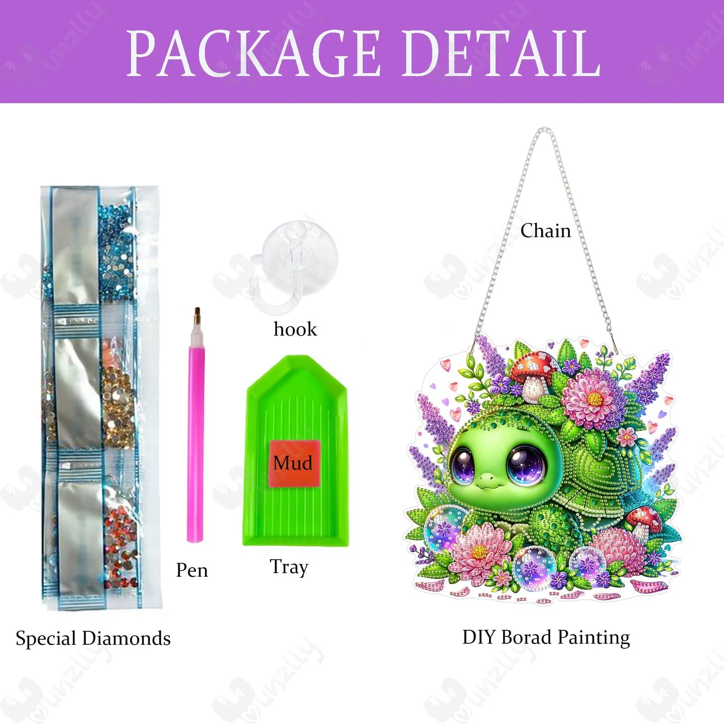Yunzlly DIY Hanging Diamond Art Pendant Kit, Special Crystal Double Sided Diamonds Painting Ornament Kit for Adults, Acrylic Gem Painting Board for Window&Door&Wall (Turtle)