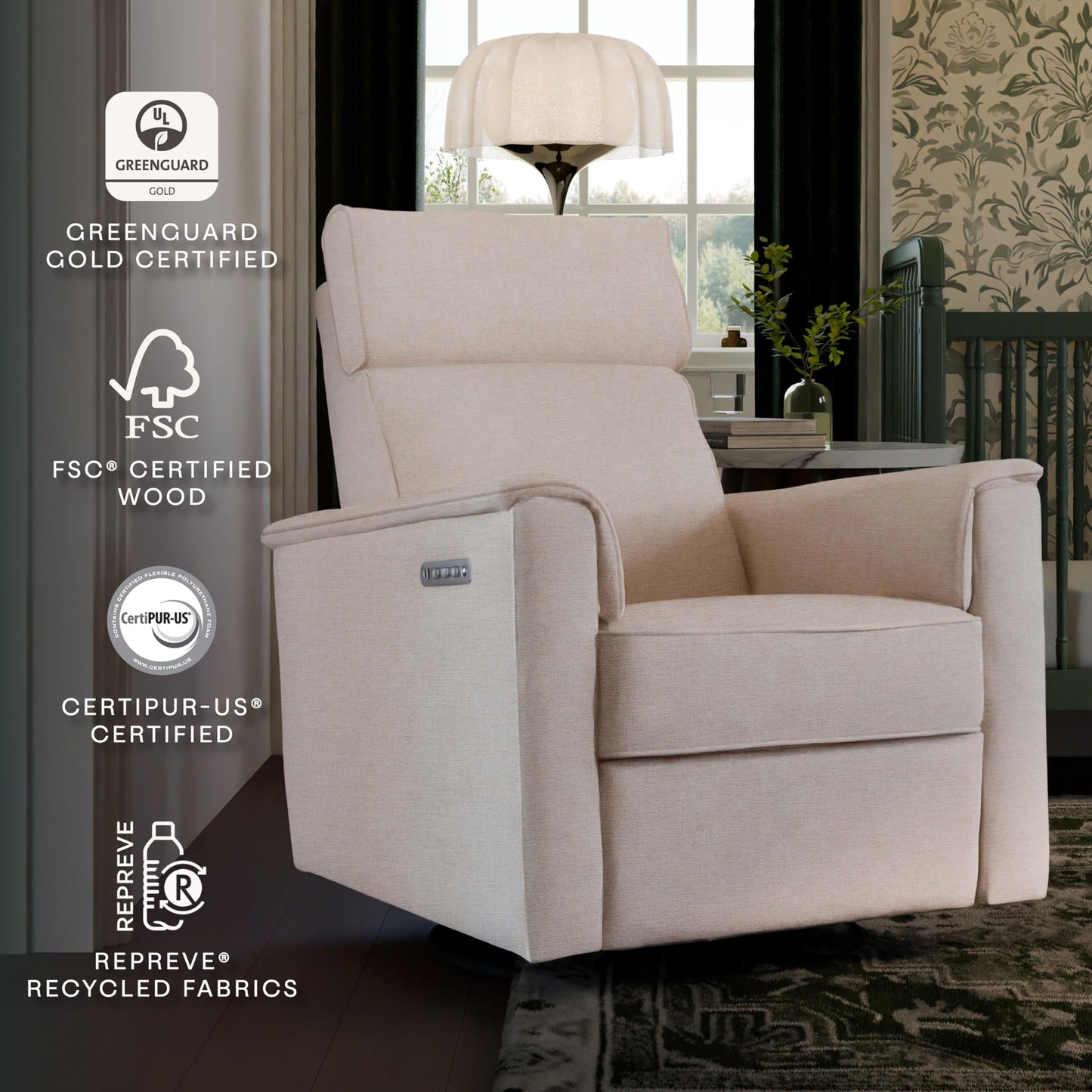 Namesake Willa Pro Power Recliner and Swivel Glider in Performance Beach Eco-Weave, Built-in USB Charging Port, Adjustable Headrest and Lumbar Support | Greenguard Gold and CertiPUR-US® Certified