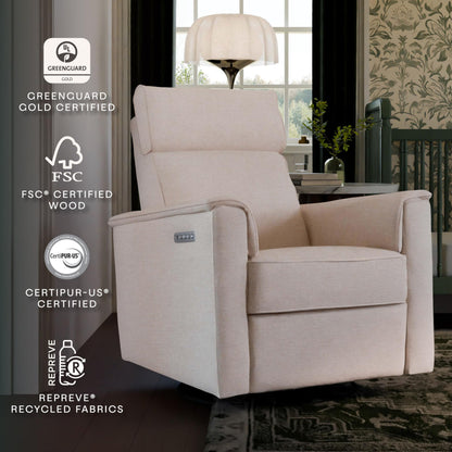 Namesake Willa Pro Power Recliner and Swivel Glider in Performance Beach Eco-Weave, Built-in USB Charging Port, Adjustable Headrest and Lumbar Support | Greenguard Gold and CertiPUR-US® Certified