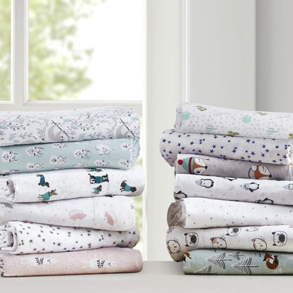 Cozy 100% Set 4 Intelligent Design Soft Cotton Flannel Print Animals Stars Cute Warm, Ultra Soft Cold Weather Sheet