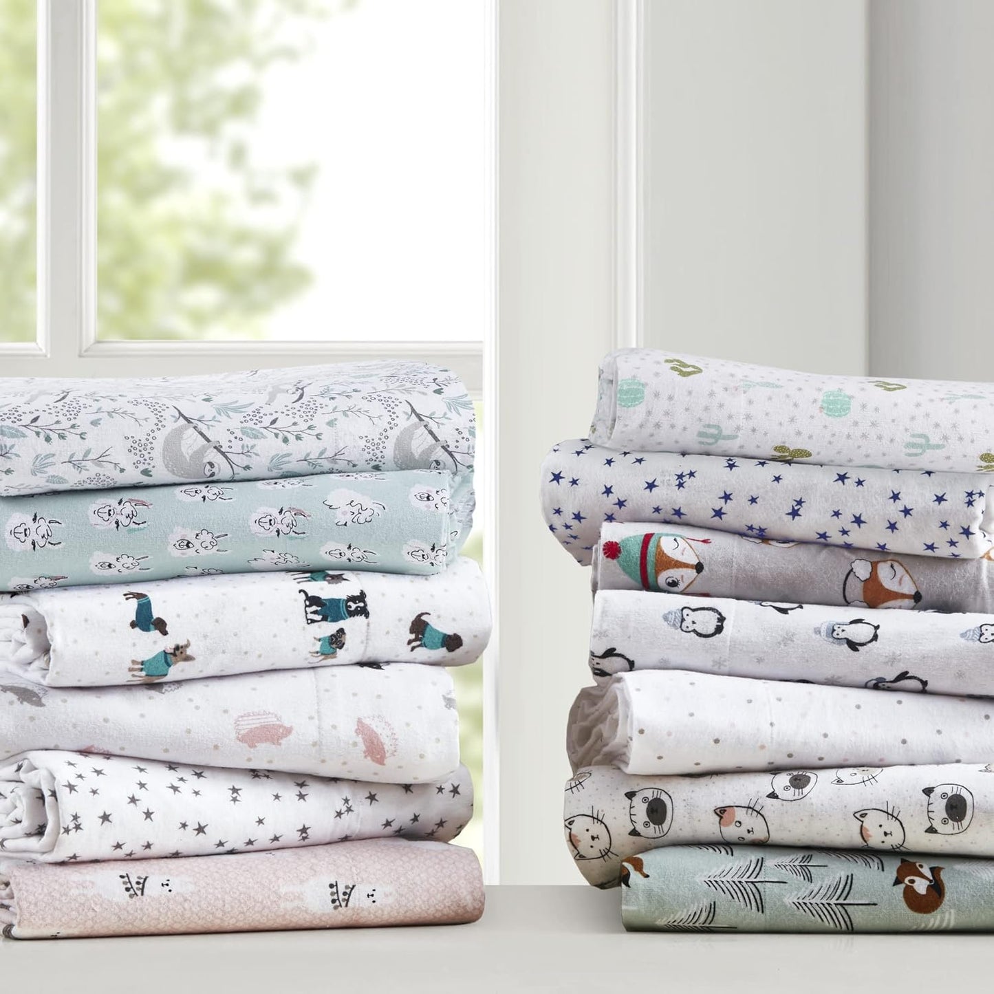 Cozy 100% Set 3 Intelligent Design Soft Cotton Flannel Print Animals Stars Cute Warm, Ultra Soft Cold Weather Sheet