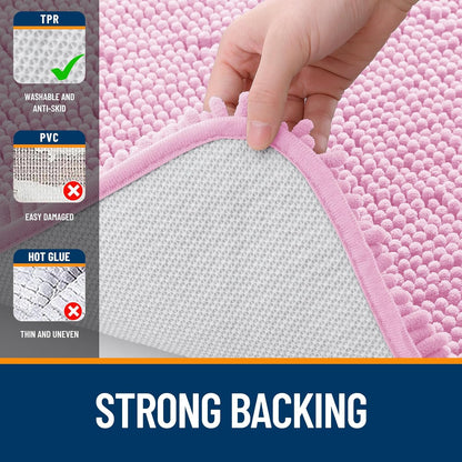 OLANLY Bathroom Runner Rug - Extra Soft Chenille | Quick-Dry, Rubber Backing, 59x20 Inches, Pink
