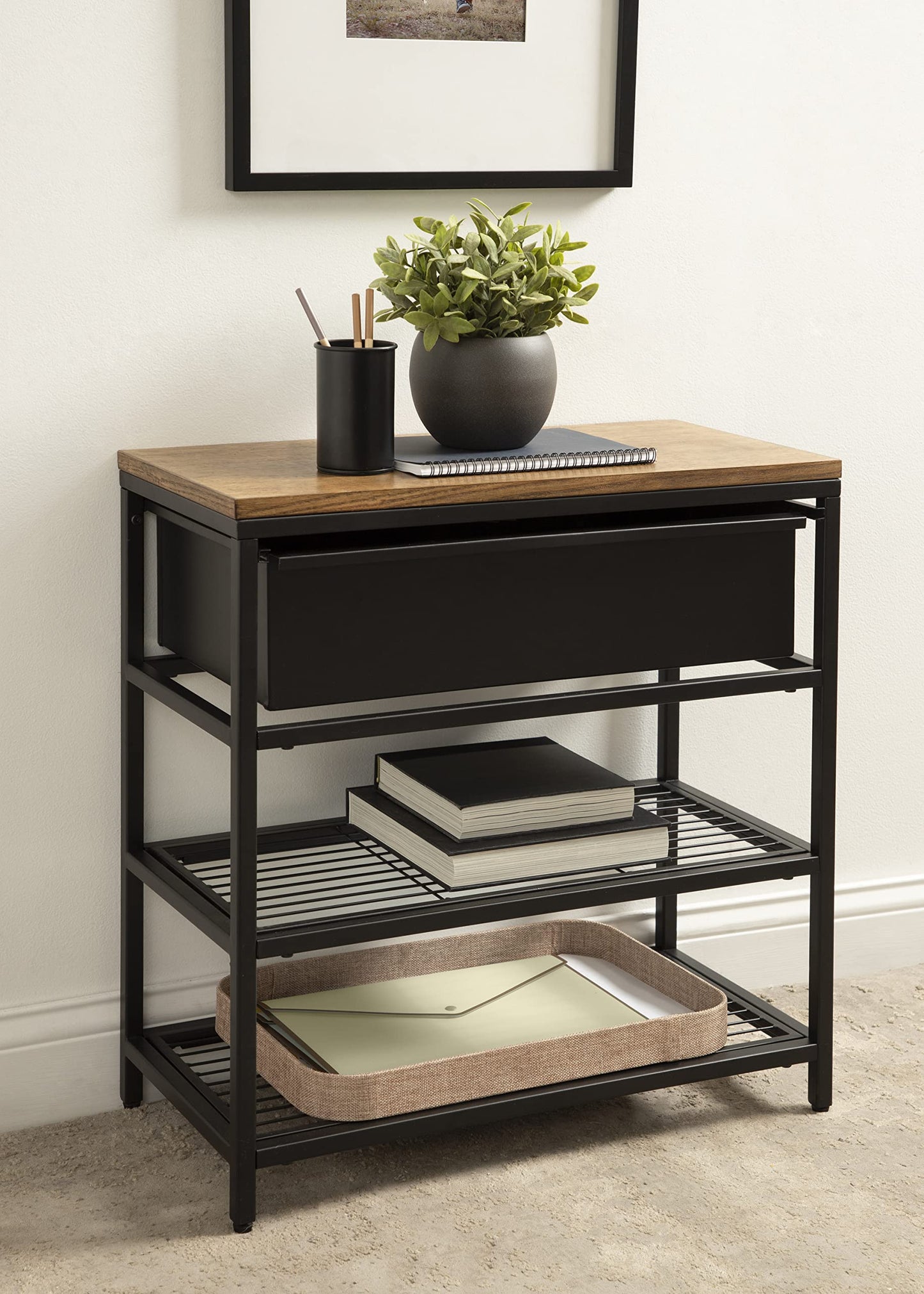 Kate and Laurel Randall Decorative Storage Table, 24 x 12 x 26, Natural Wood and Black, Decorative Casual Industrial Modern Multi-Use Storage