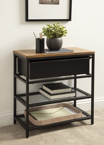 Kate and Laurel Randall Decorative Storage Table, 24 x 12 x 26, Natural Wood and Black, Decorative Casual Industrial Modern Multi-Use Storage