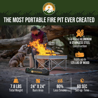 Fireside Outdoor Portable Fire Pit for Camping Fire Pit 24 Inch - Collapsible Pop Up Firepits for Outside, Portable Campfire Pits, Small Firepit for Outside, Weighs 7 lbs, Heat Shield NOT Included
