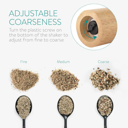 Navaris Salt and Pepper Mill Set - Adjustable Rubber Wood Grinders with Ceramic Core