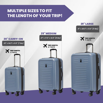 Spyder Rails Expandable Hardside Upright Suitcase with 360° Spinner Wheels, TSA Approved Lock (Denim, 3-Piece Set)