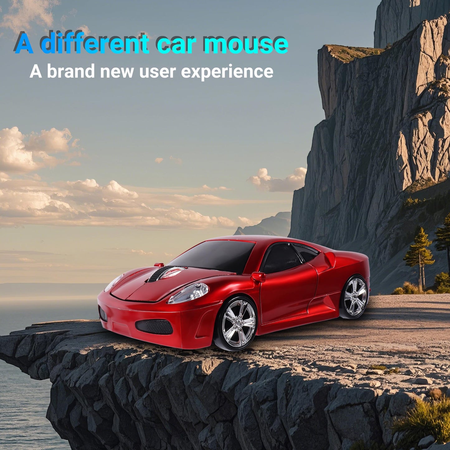 elec Space Wireless Mouse, 2.4GHz Cool Sport Car Shape Computer Mouse 1600 DPI Optical Cordless Mice with USB Receiver for PC Laptop Computer Notebook (Red)