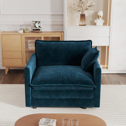 KEIKI 2-Piece Sofa Set with 2 Oversized Chenille Single Sofa, Upholstered Modern Style 2-Seater Lounge Accent Chair Set with 2 Pillow, High-Density Foam Cushions, for Apartment, Living Room, Blue