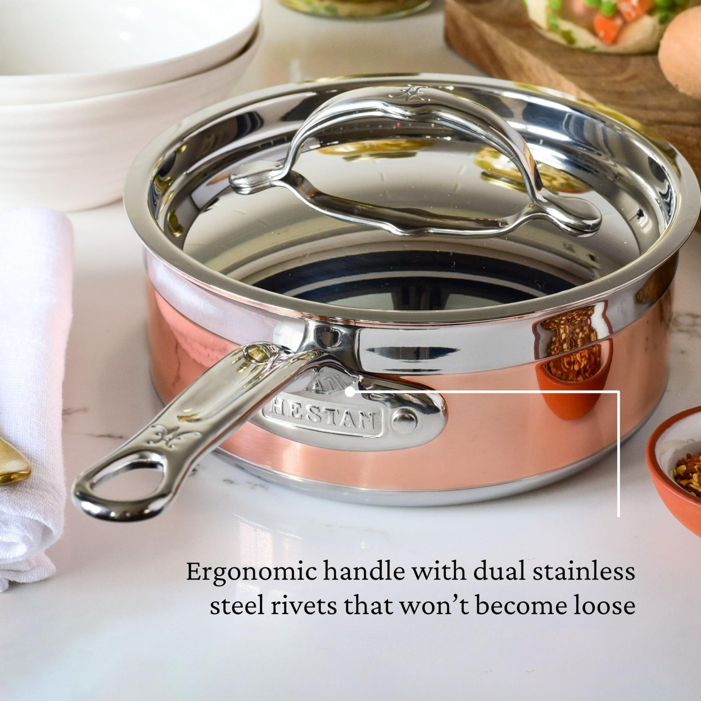 Hestan - CopperBond Collection - 100% Pure Copper Sauce Pan, Induction Cooktop Compatible, 1.5 Quart