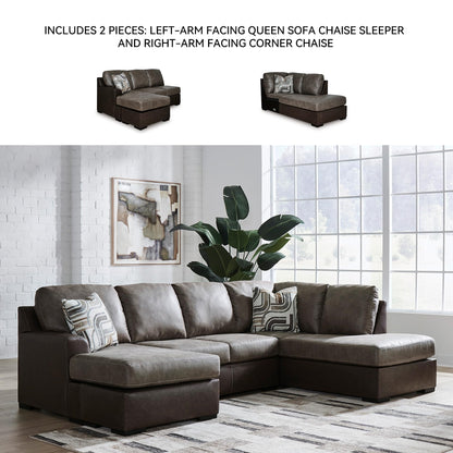 Signature Design by Ashley Baltic‑Park Sleeper Sectional Sofa with Chaise, Faux Leather Couch Bed with Queen Memory Foam Mattress for Modern Living Room Lounging, Brown
