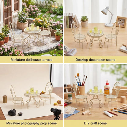 6 PCS Dollhouse Miniature Bistro Table & Chairs Set with Lemonade Pitcher and Cups 1 12 Scale Fairy Garden Kitchen Decoration Accessories