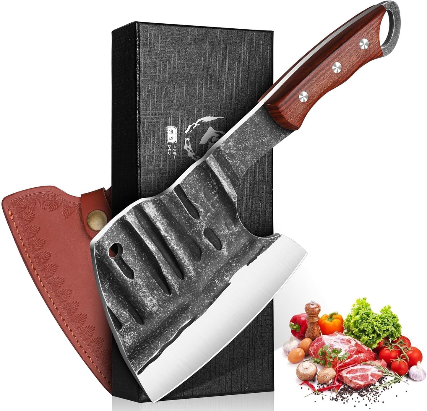 Dream Reach Heavy Duty Meat Bone Cleaver Knife, Handmade Butcher Knife with Sheath, Hand Forged Full Tang Chopper for