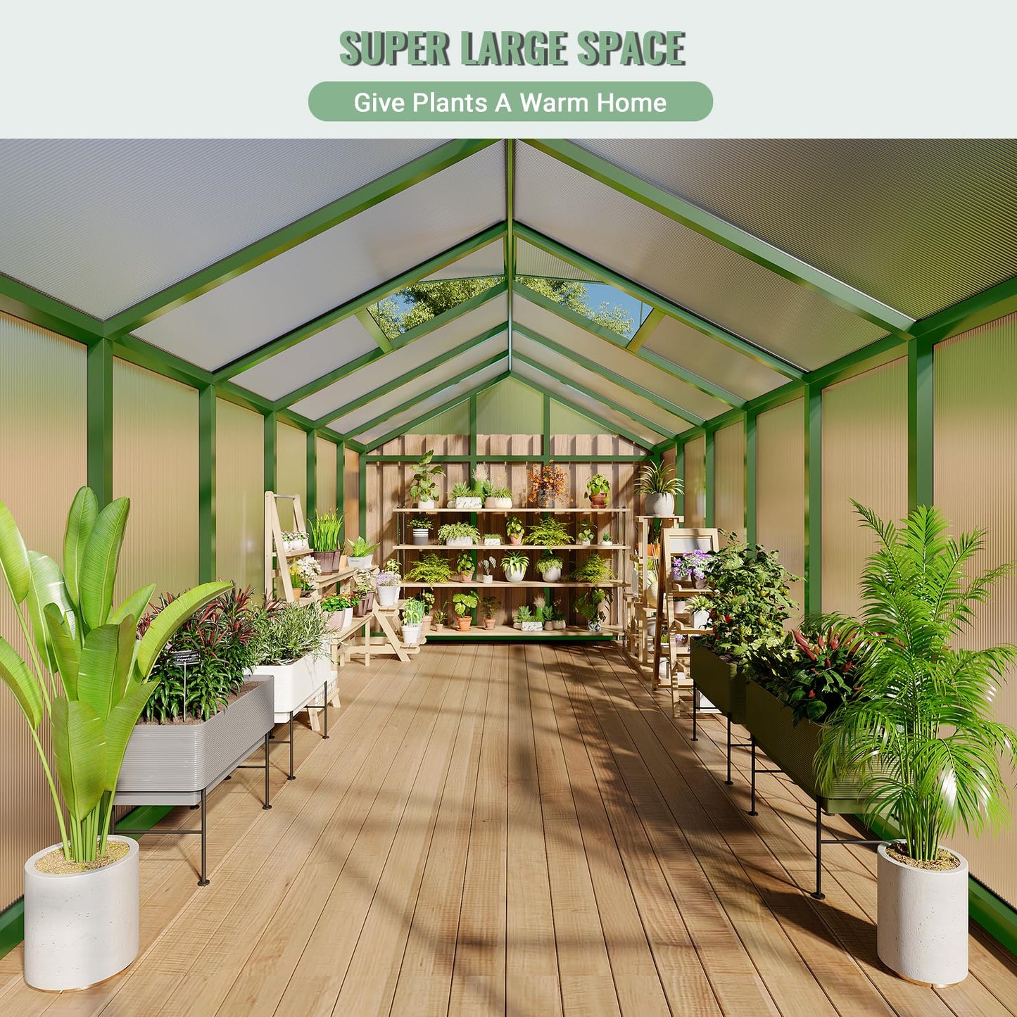 GarveeTech 8X12 FT Greenhouse, Polycarbonate Garden Greenhouse for Outdoors,Aluminum Frame Green House with Lockable Door and Adjustable Roof Vent, Ideal for Backyard Patio and Outside Growing