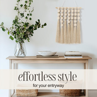 STRONA Handmade Macrame Wall Hanging – 16"W x 23"L Boho Tapestry with Gold Detail, Natural Cotton Macrame Wall Art, Organic Modern Wall Decor for Bedroom, Living Room, Entryway, Artisan Handcrafted in India