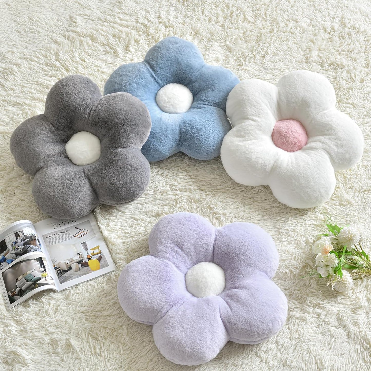 19.6 Inches) Flower Pillows, Soft Decorative Throw Pillows for Couch Chair Bed, Flower Floor Throw Pillows for Adults