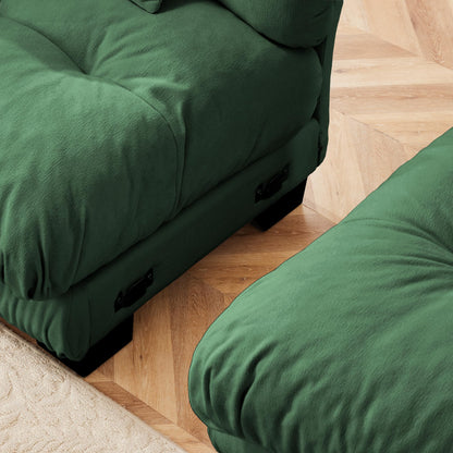 KEIKI 133" Sectional Sofa with Removable Ottomans, Comfy 3 Seat Sleeper Cloud Couch Set, Chenille Upholstered Modular SofaBed for Apartment Living Room, Throw Pillows, Dark Green