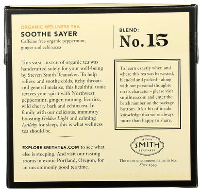 STEVEN SMITH TEAMAKER Smith Teamaker Organic Soothe Sayer No. 15 (Caffeine-free Organic Wellness Tea), 1.05 Oz, 15Count
